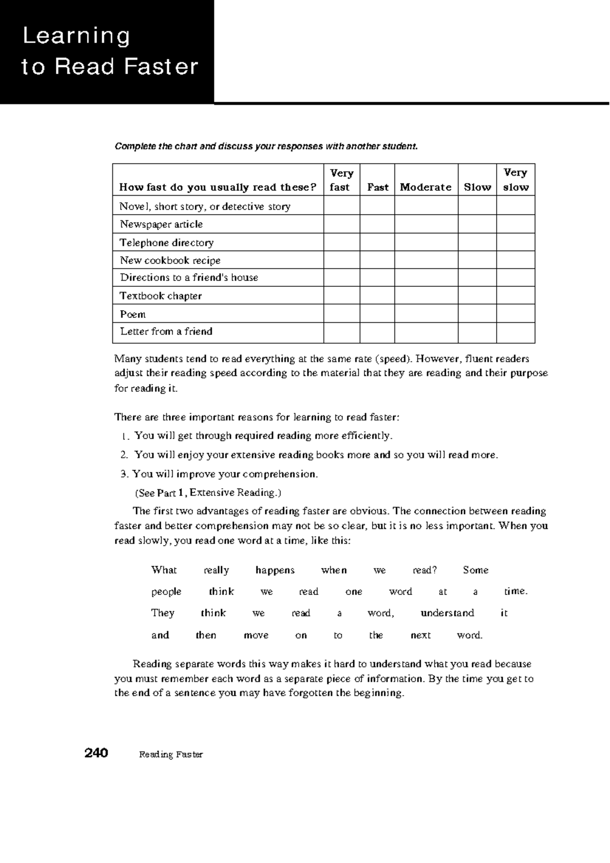 W5 - Speed Reading Lesson - Learning to Read Faster Complete the chart ...