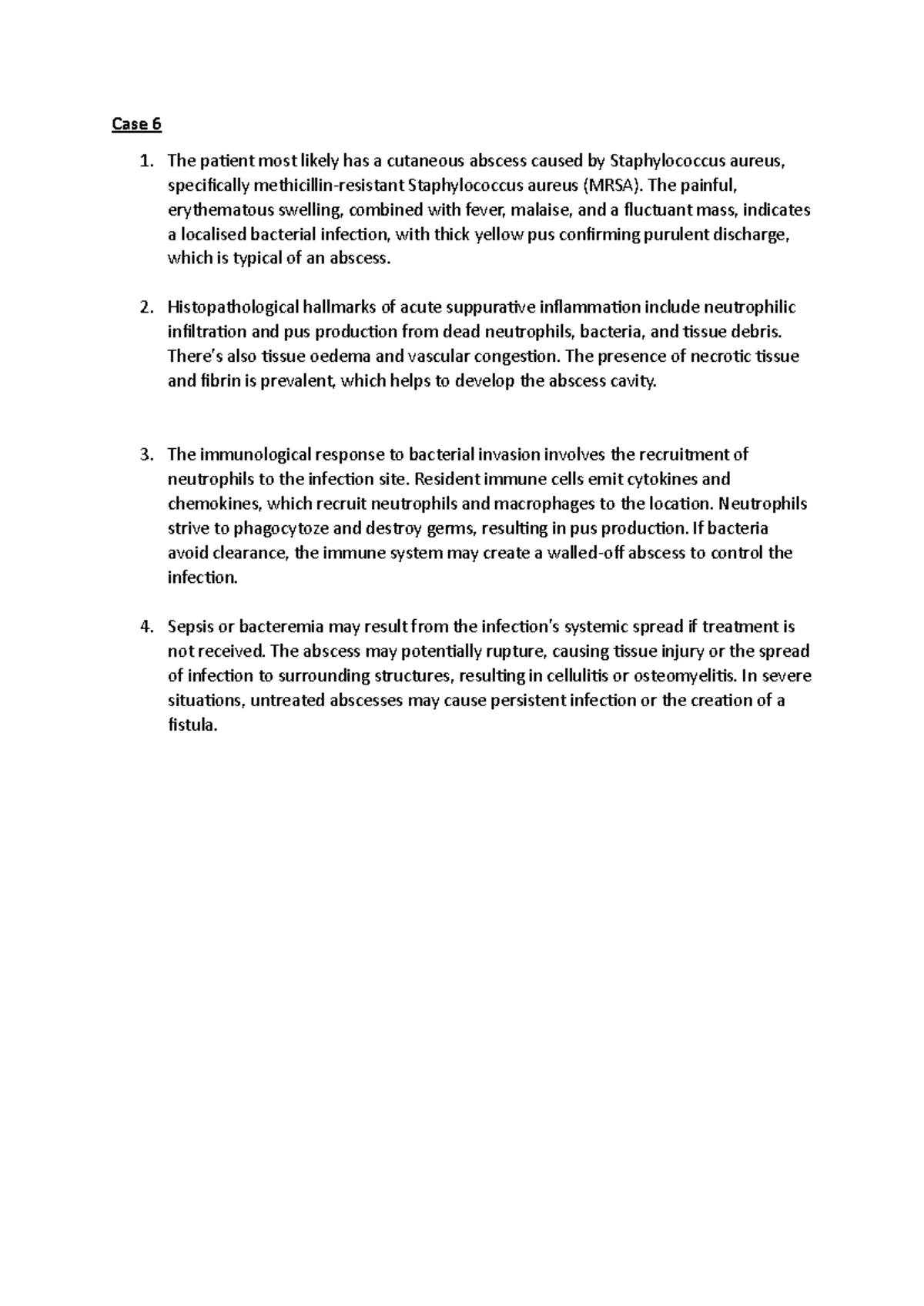 Case 6 - MRSA Cutaneous Abscess Diagnosis and Management Notes - Studocu