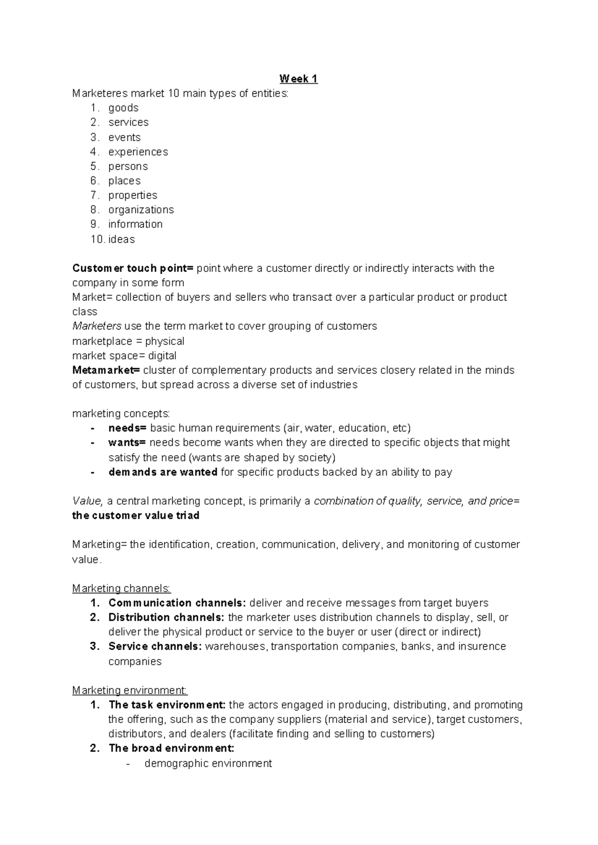 Marketing Concepts and Strategies Overview - MKT 101 Lecture Notes ...