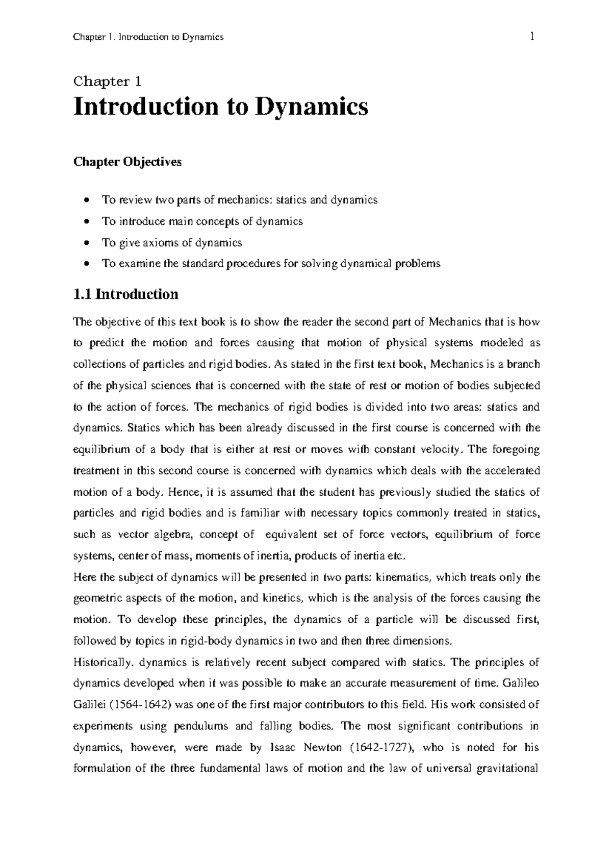 Lecture 1 Introduction OK - Chapter 1 Introduction to Dynamics Chapter ...