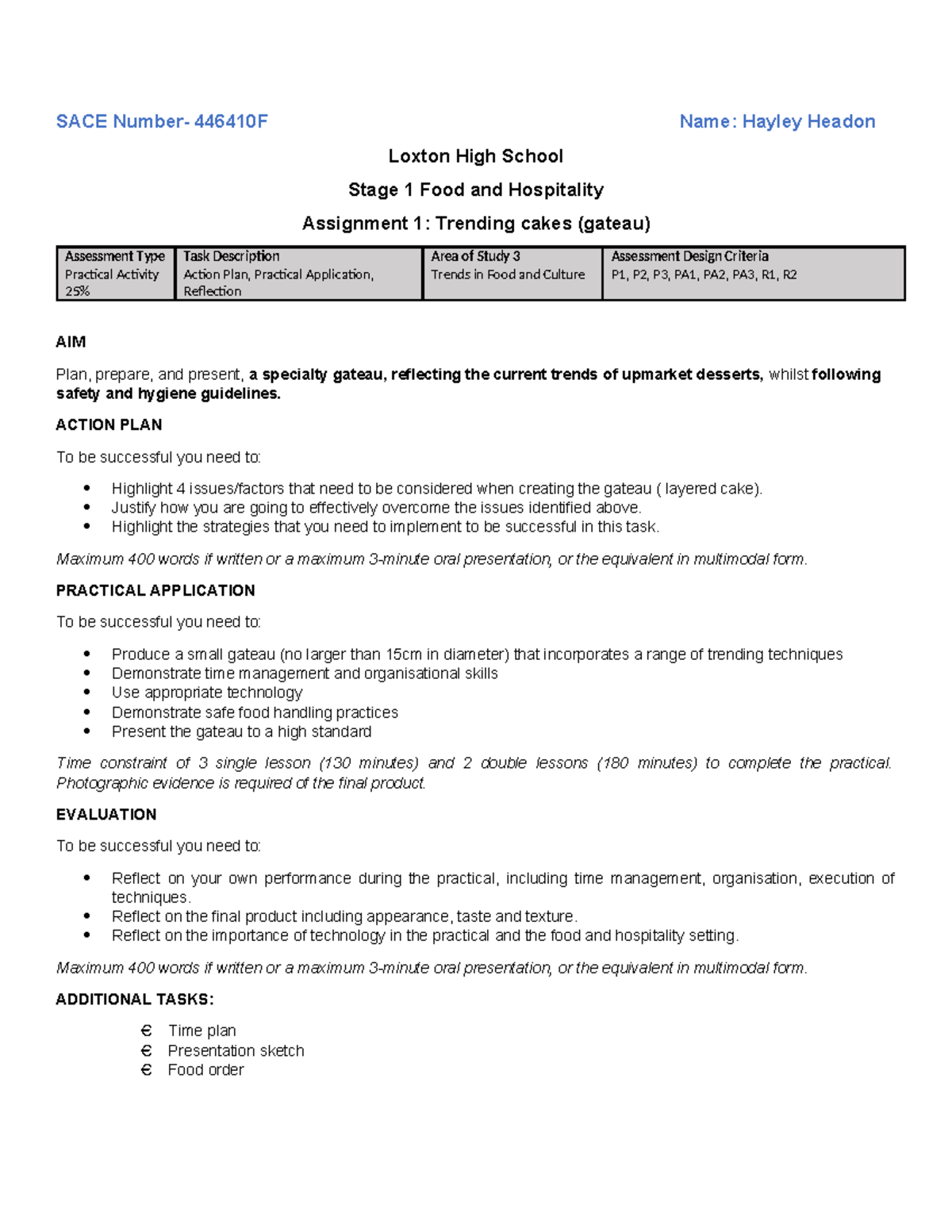 SACE 446410F Black Forest Cake Assignment: Practical Application ...