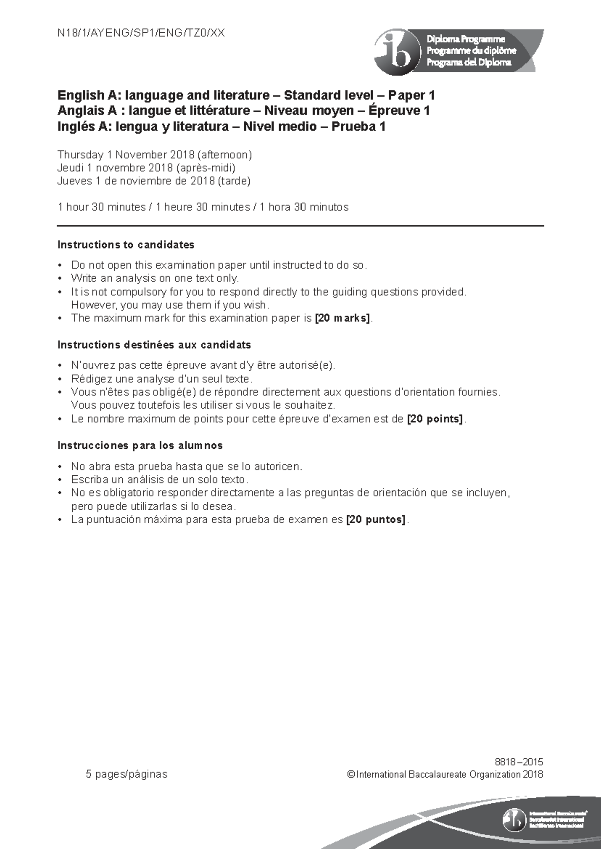 English A: Language and Literature SL Paper 1 Analysis Guide - Studocu