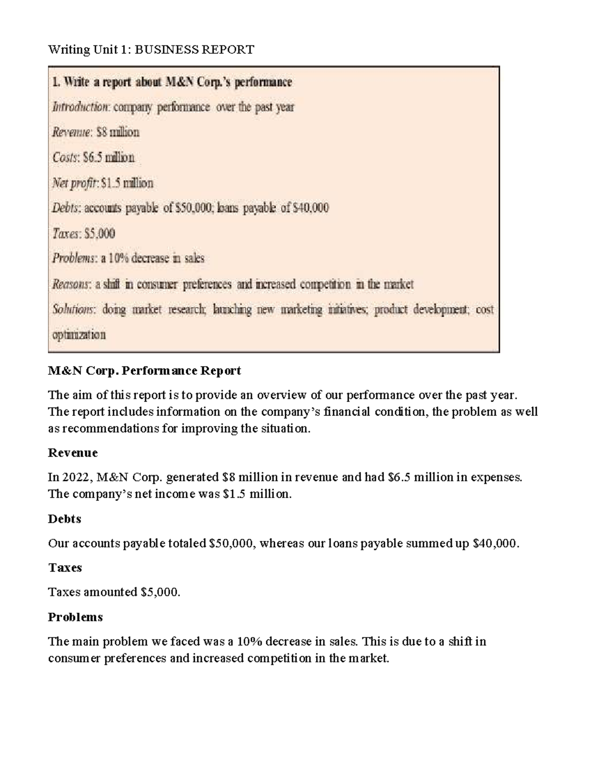 BUS 101: Corp. Performance Report & Improvement Strategies - Studocu
