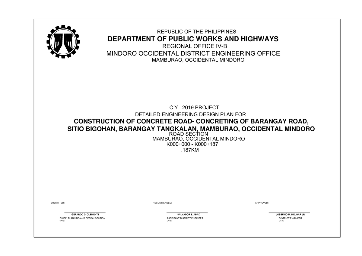 Detailed Engineering Design Plan for Concrete Road Construction (CY ...