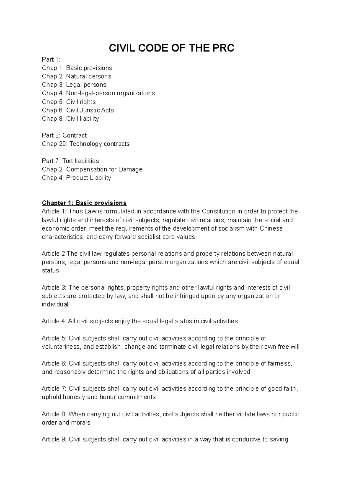 Civil Code of PRC - Comprehensive Midterm Study Notes - Studocu