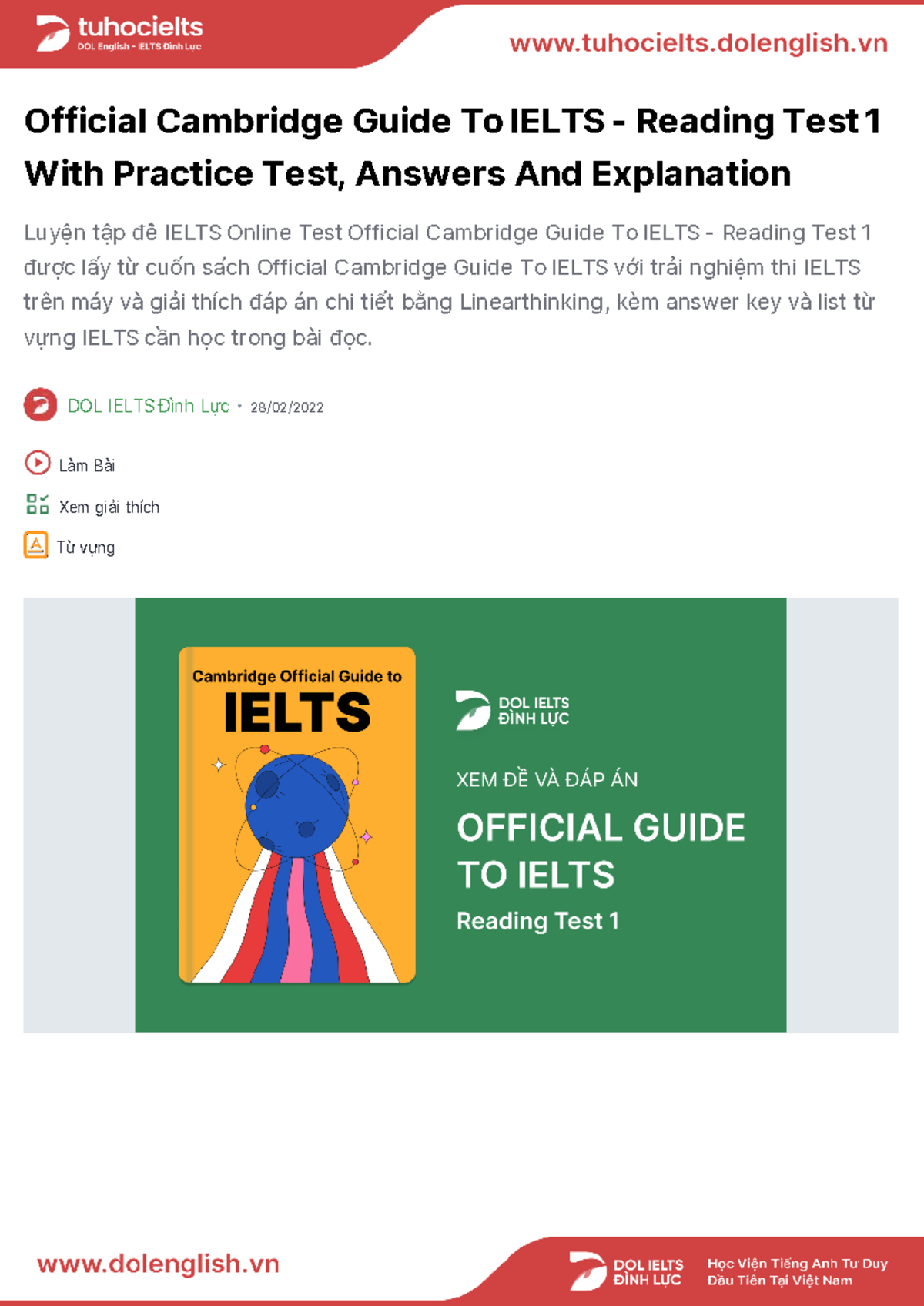 OCG - IELTS Reading Test 1: Practice, Answers & Explanations - Studocu