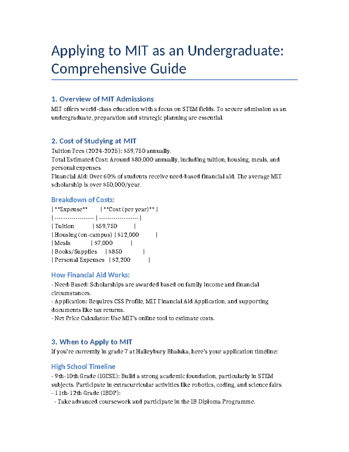 MIT Undergraduate Application Guide for Haileybury Bhaluka Students ...