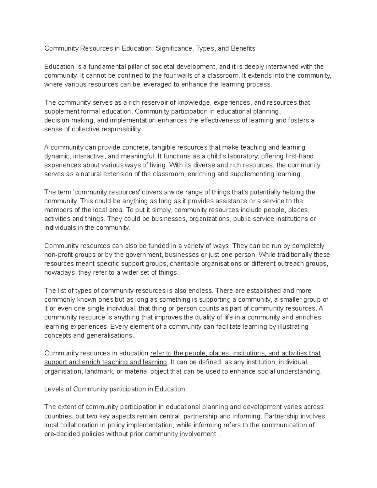 EDU 101: Community Resources in Education - Significance and Types ...