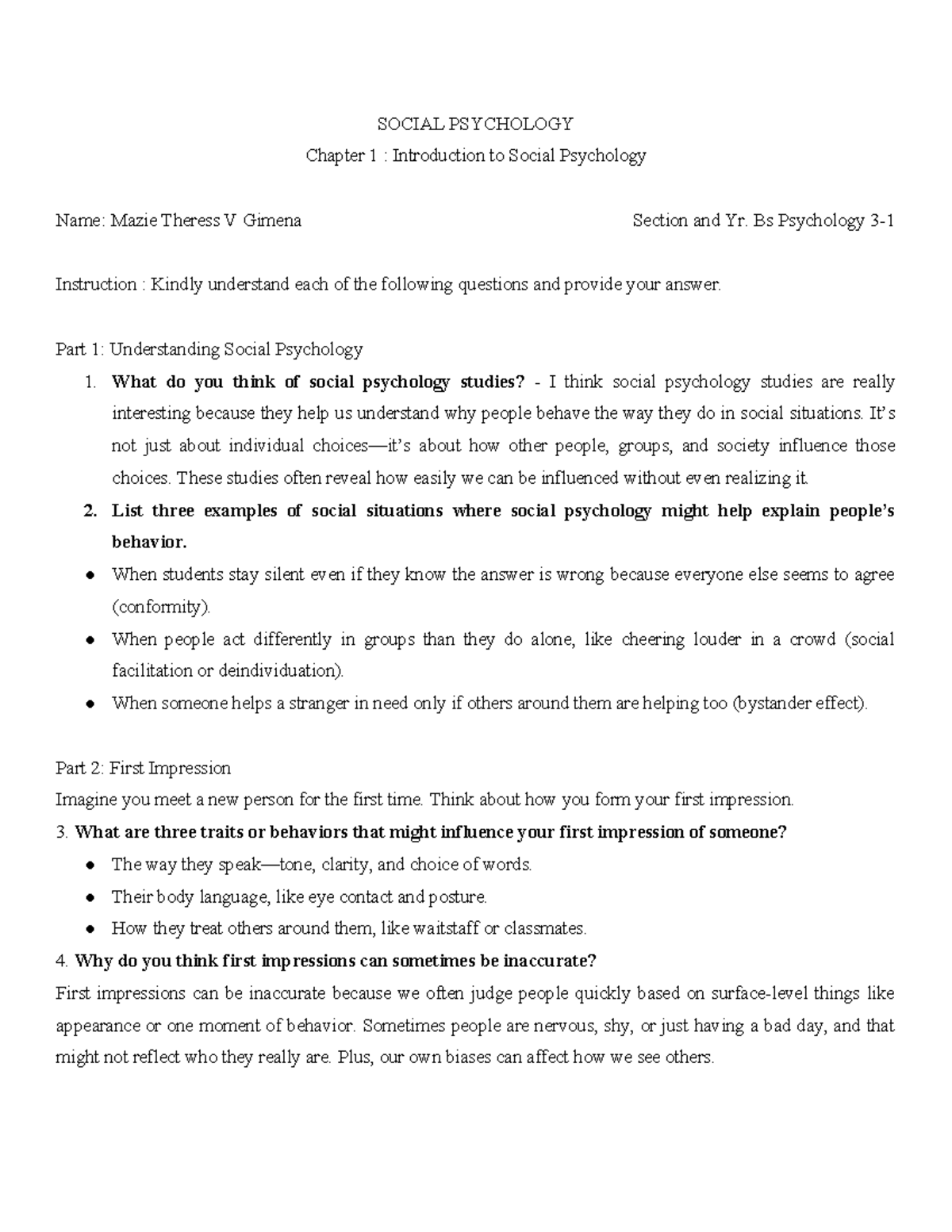 SOCIAL PSYCHOLOGY Chapter 1: Intro to Social Behavior Analysis - Studocu