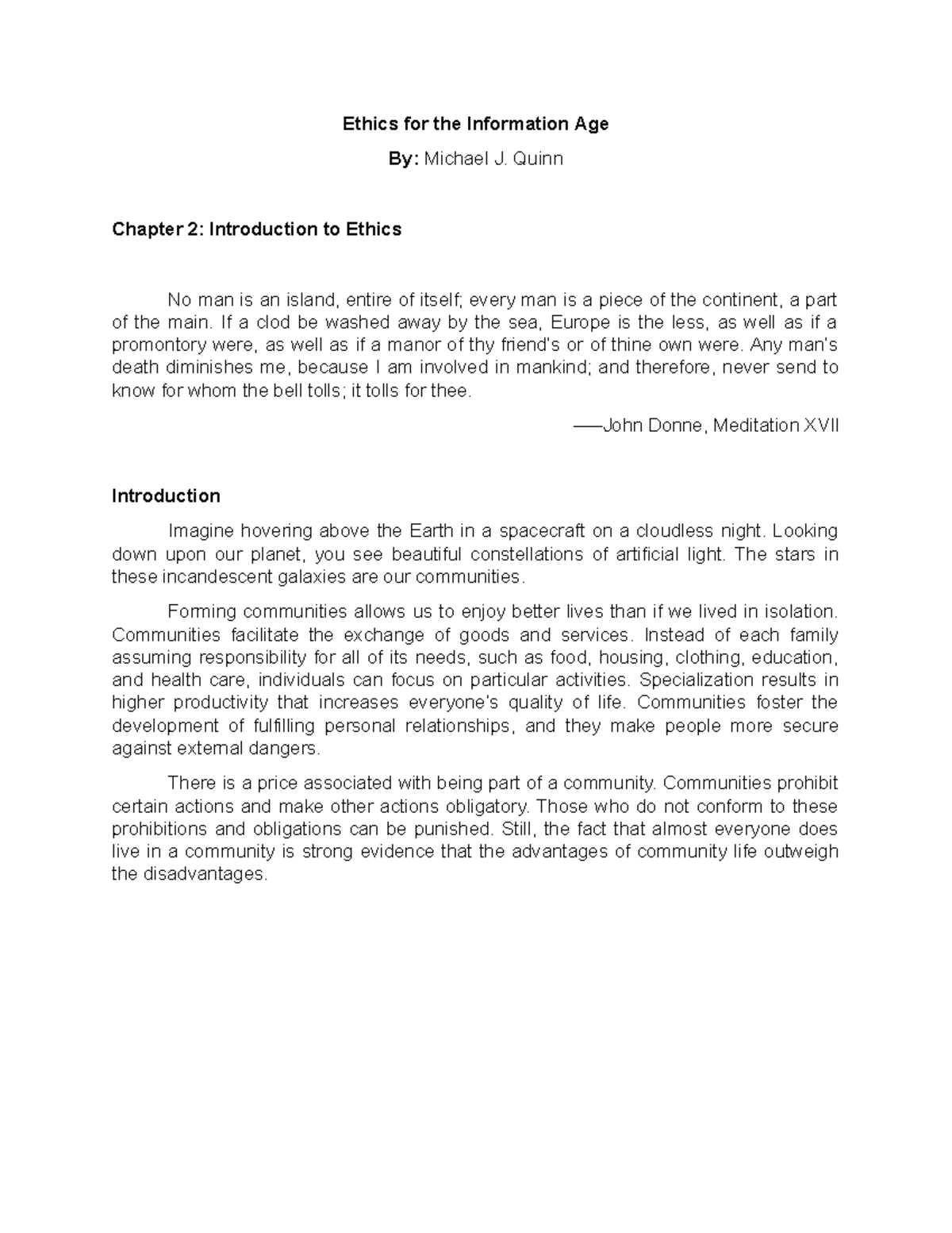 Chapter 2 Introduction to Ethics Introduction - Ethics for the ...