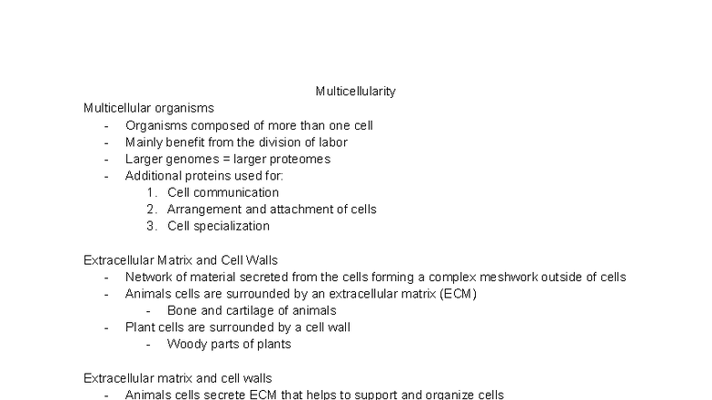 Biology 101 Final Exam Notes: Multicellularity & DNA Replication - Studocu