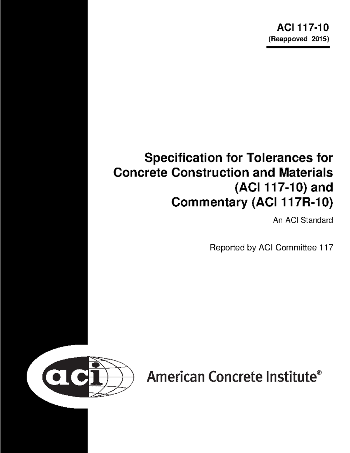 ACI 117 Specifications for Tolerances for Concrete Construction 