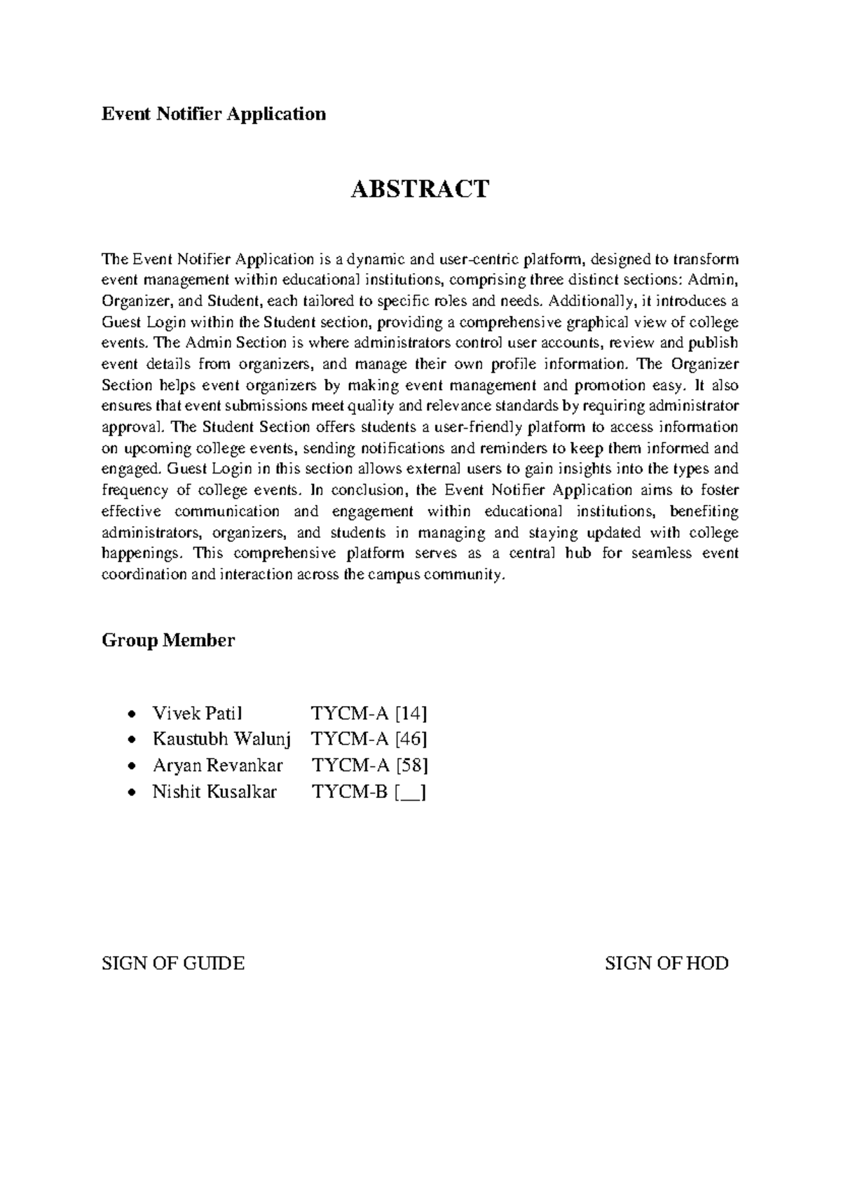 Abstract - Event Notifier Application ABSTRACT The Event Notifier ...