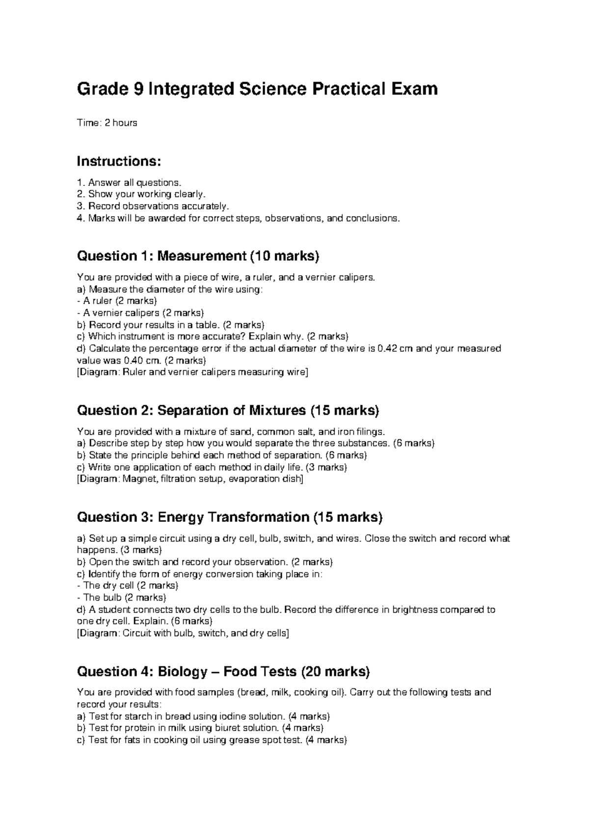 Grade 9 Integrated Science Practical Exam Guide - Studocu
