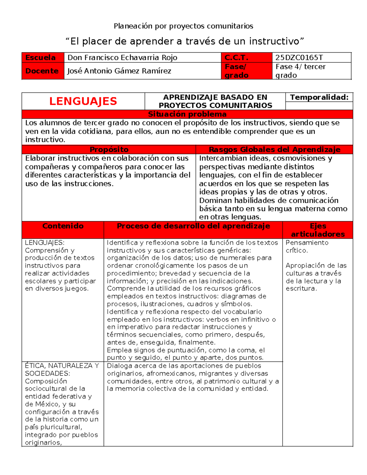 Planeación de Proyectos Comunitarios para Tercer Grado - C.C.T ...