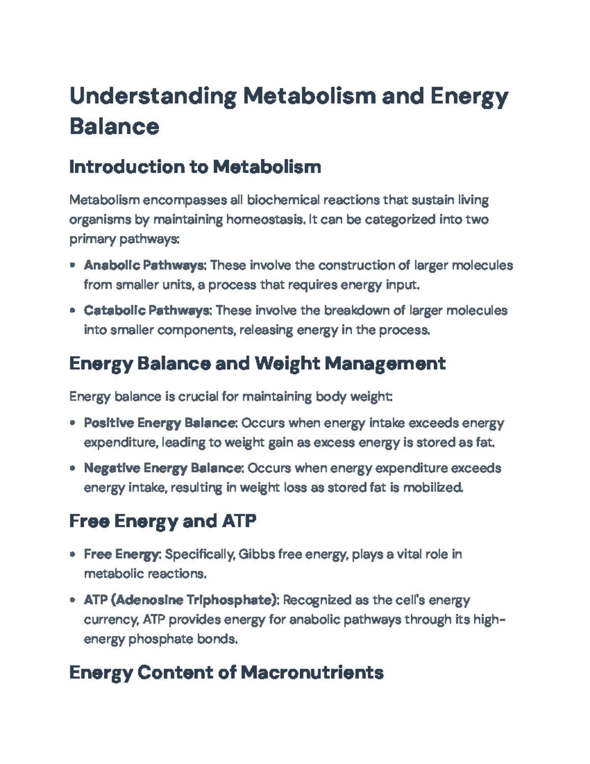 Understanding Metabolism and Energy Balance: Pathways and Regulation ...