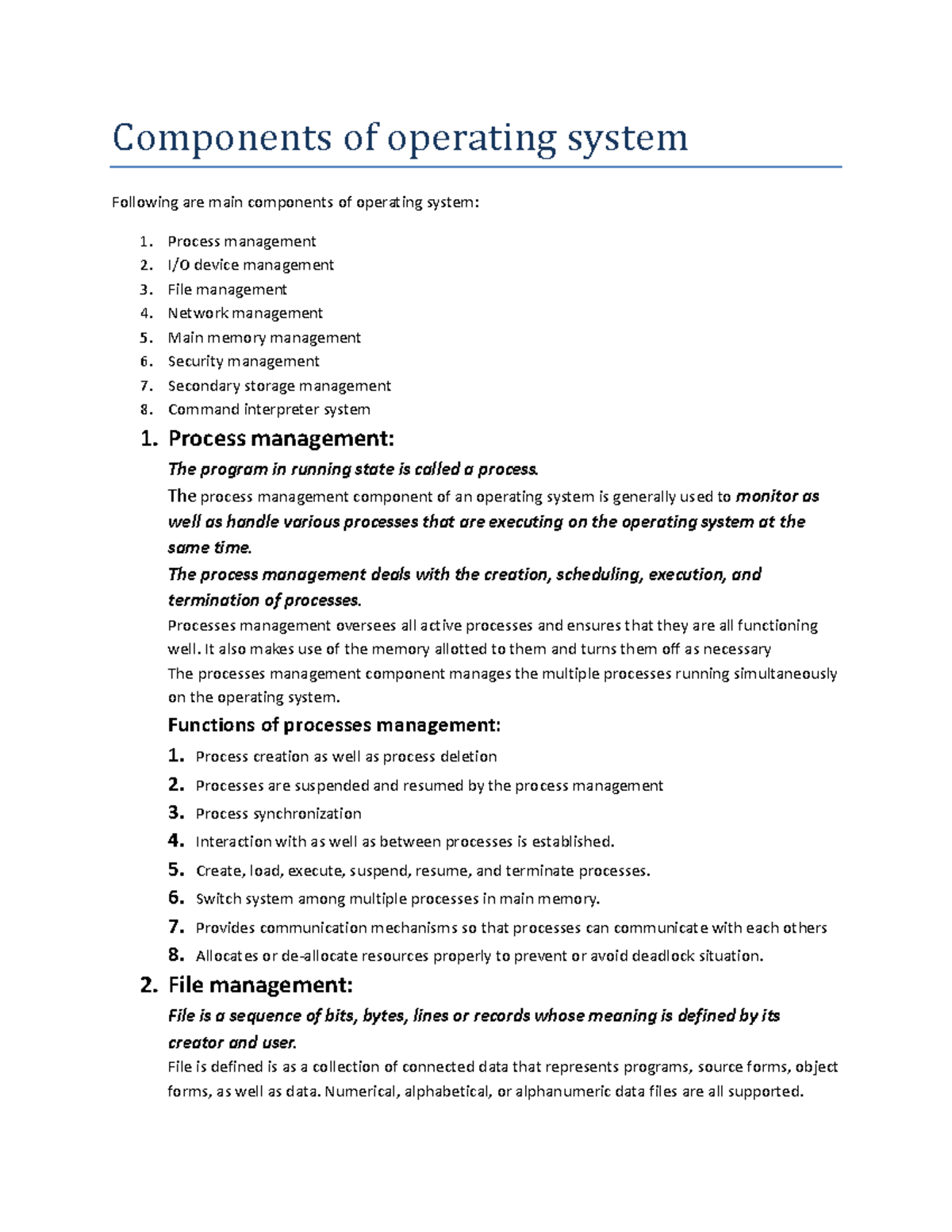 Components of Operating System: Process, File, Network & Storage ...