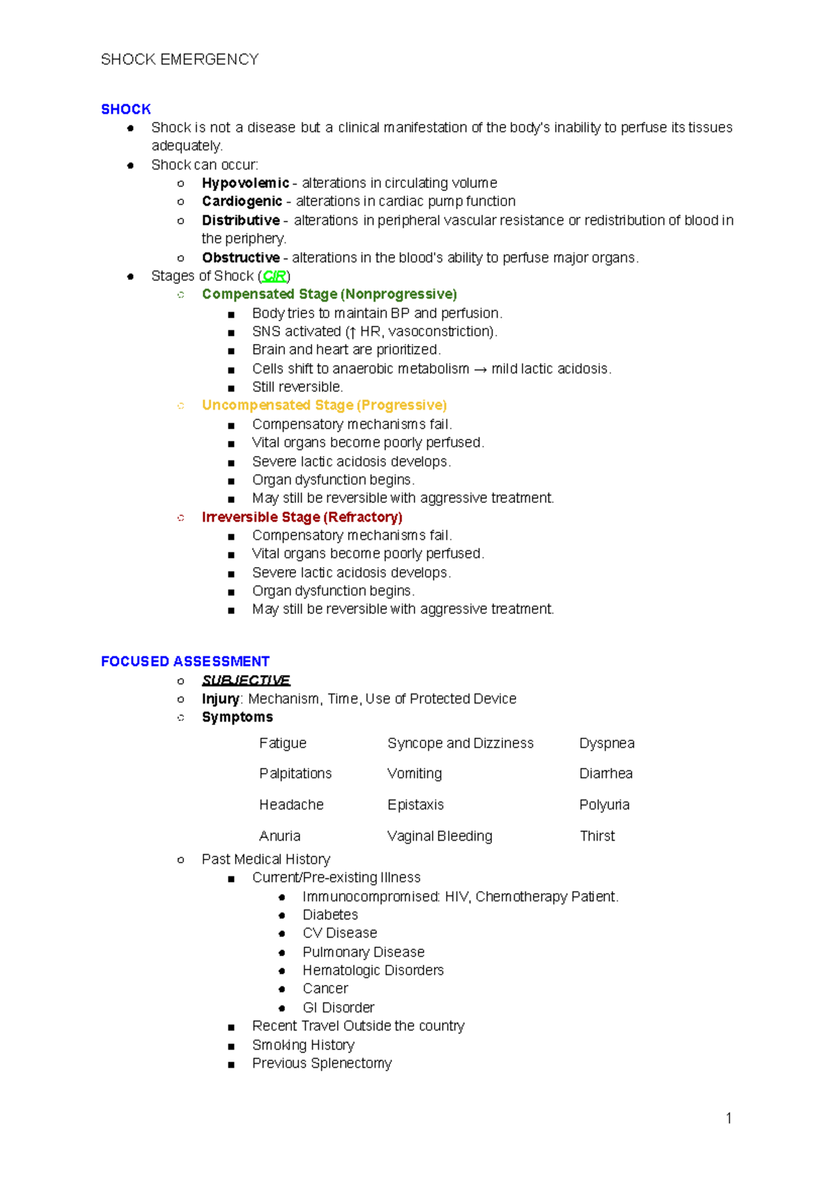 Emergency Management of Shock: Clinical Manifestations and ...