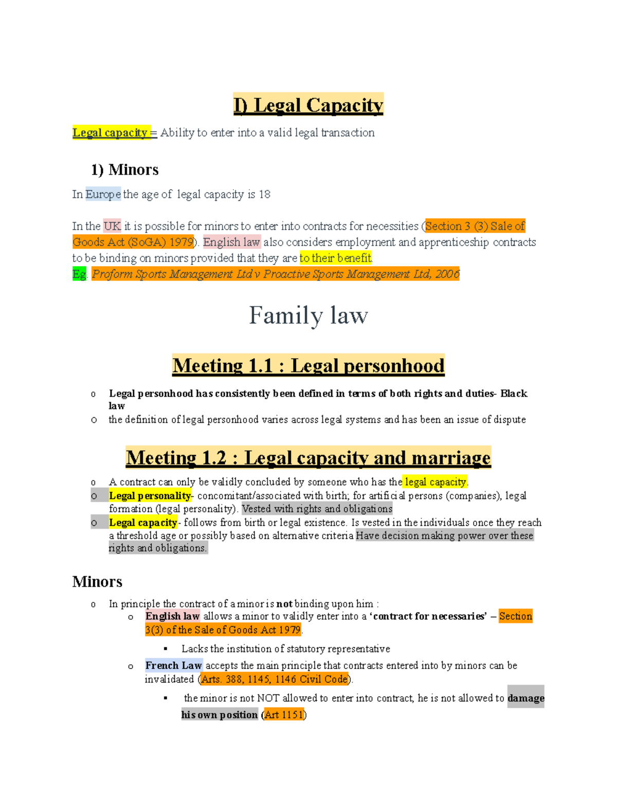 Legal Notes on Legal Capacity and Tort Law - Course Code: LAW101 ...