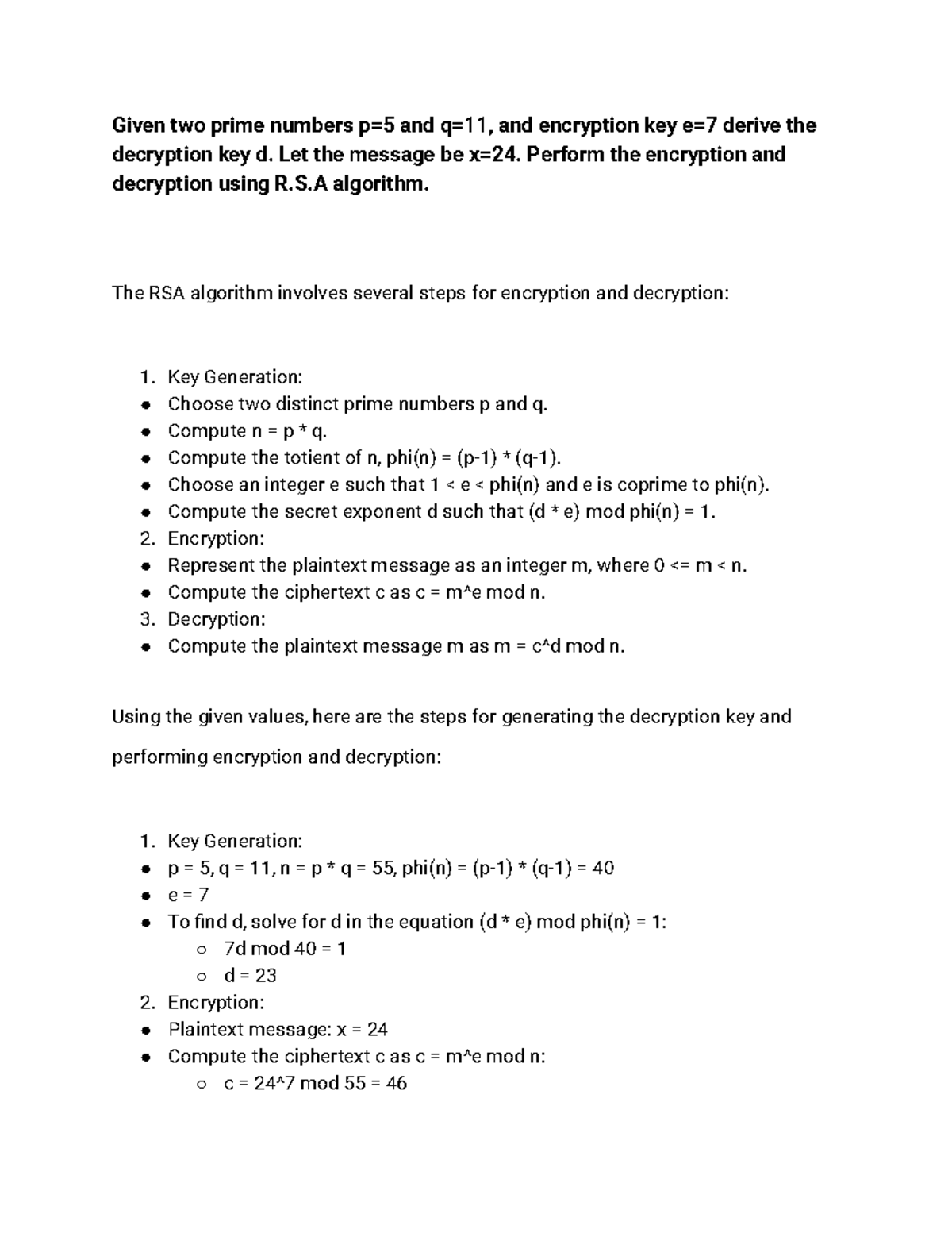 RSA Encryption & Decryption Process (Info Sec, Page 34) - Studocu
