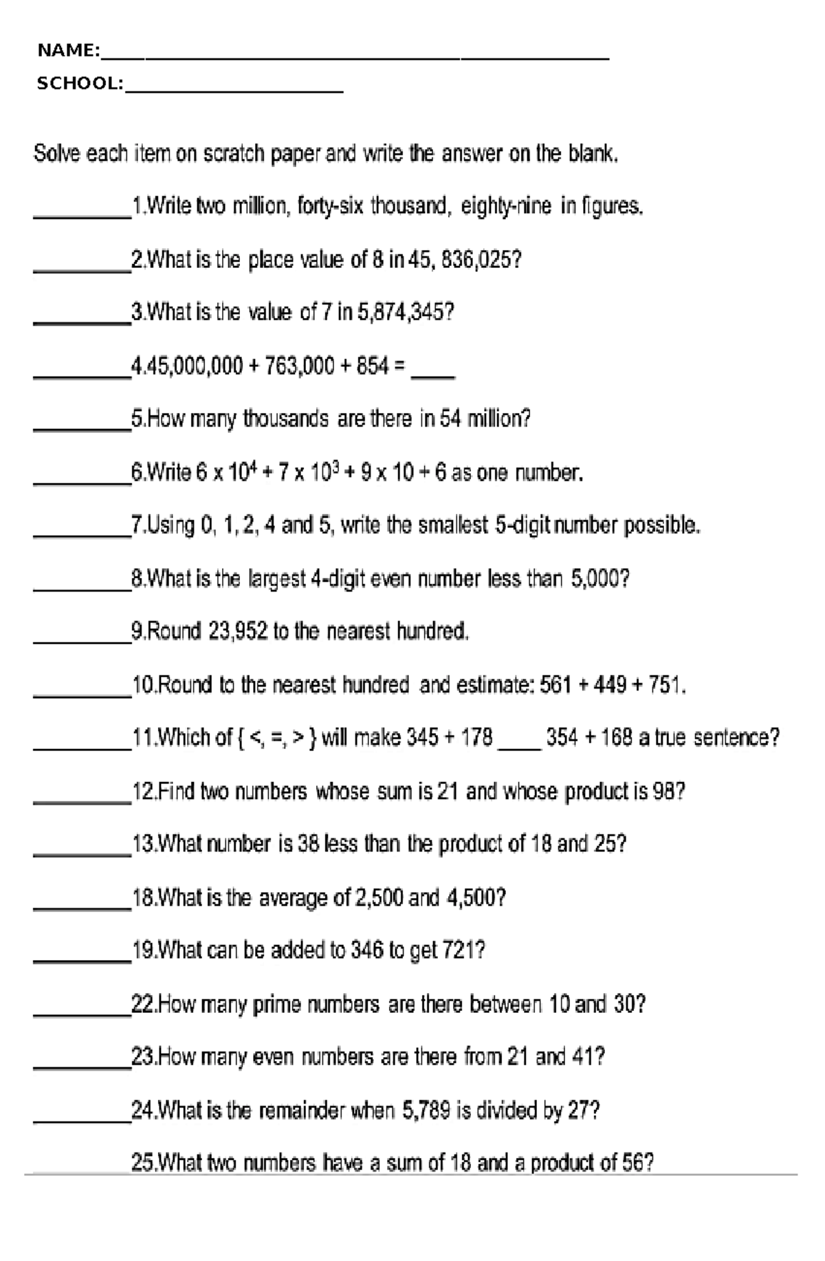 MTAP Reviewer - NAME: SCHOOL: Solve each item on scratch paper and ...