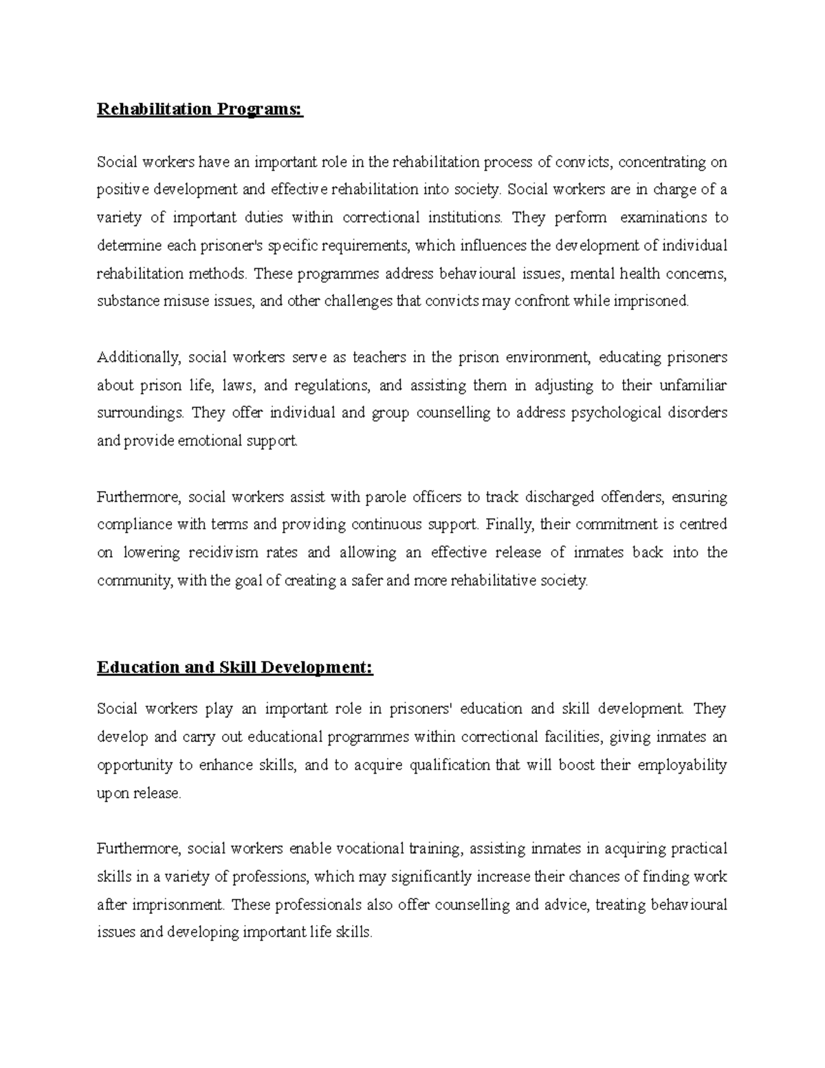 Rehabilitation Programs for Convicts: Role of Social Workers - Studocu