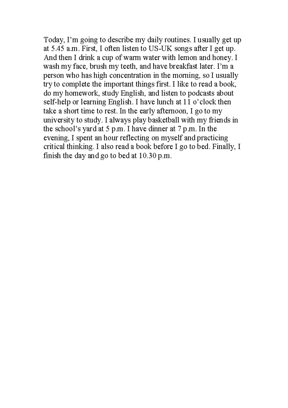 Daily Routines: A Personal Reflection on My Daily Life - Studocu