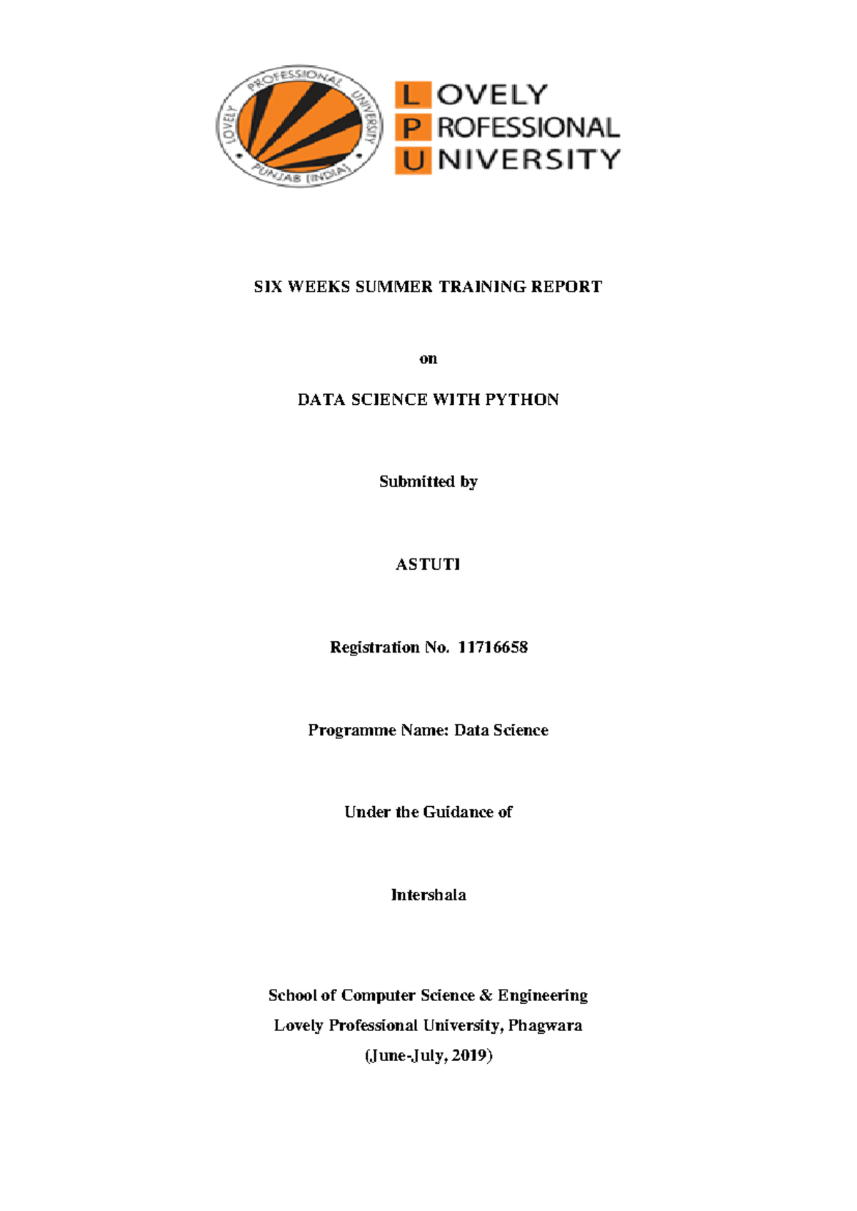 Data Science Summer Training Report (June-July 2019) - Studocu