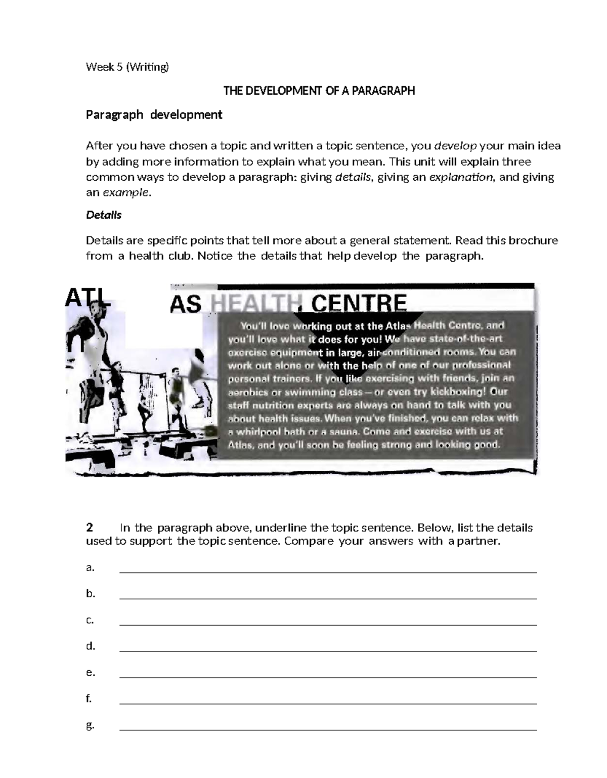 Week 5 Writing: Developing a Paragraph Effectively - Studocu