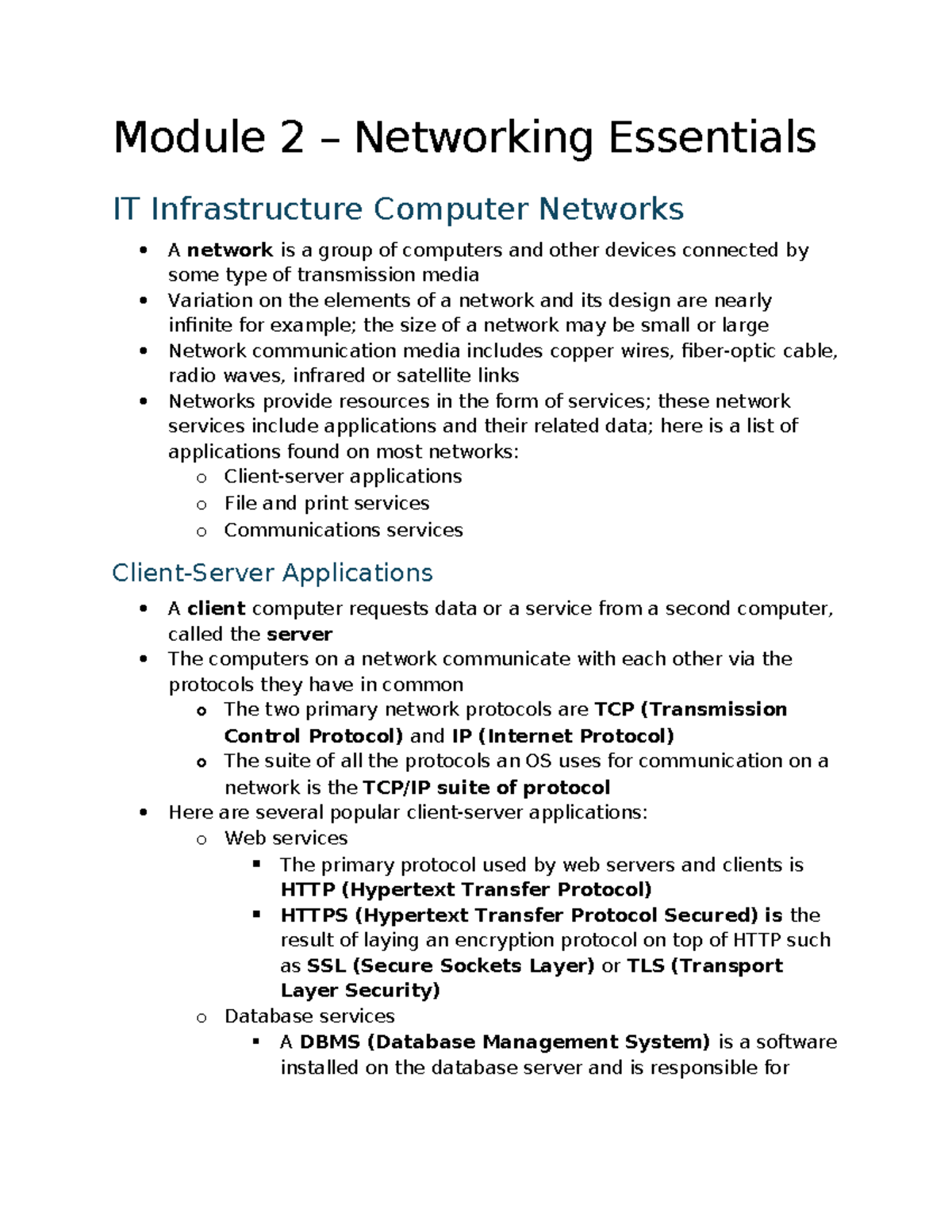 Module 2: Networking Essentials - IT Infrastructure Overview - Studocu