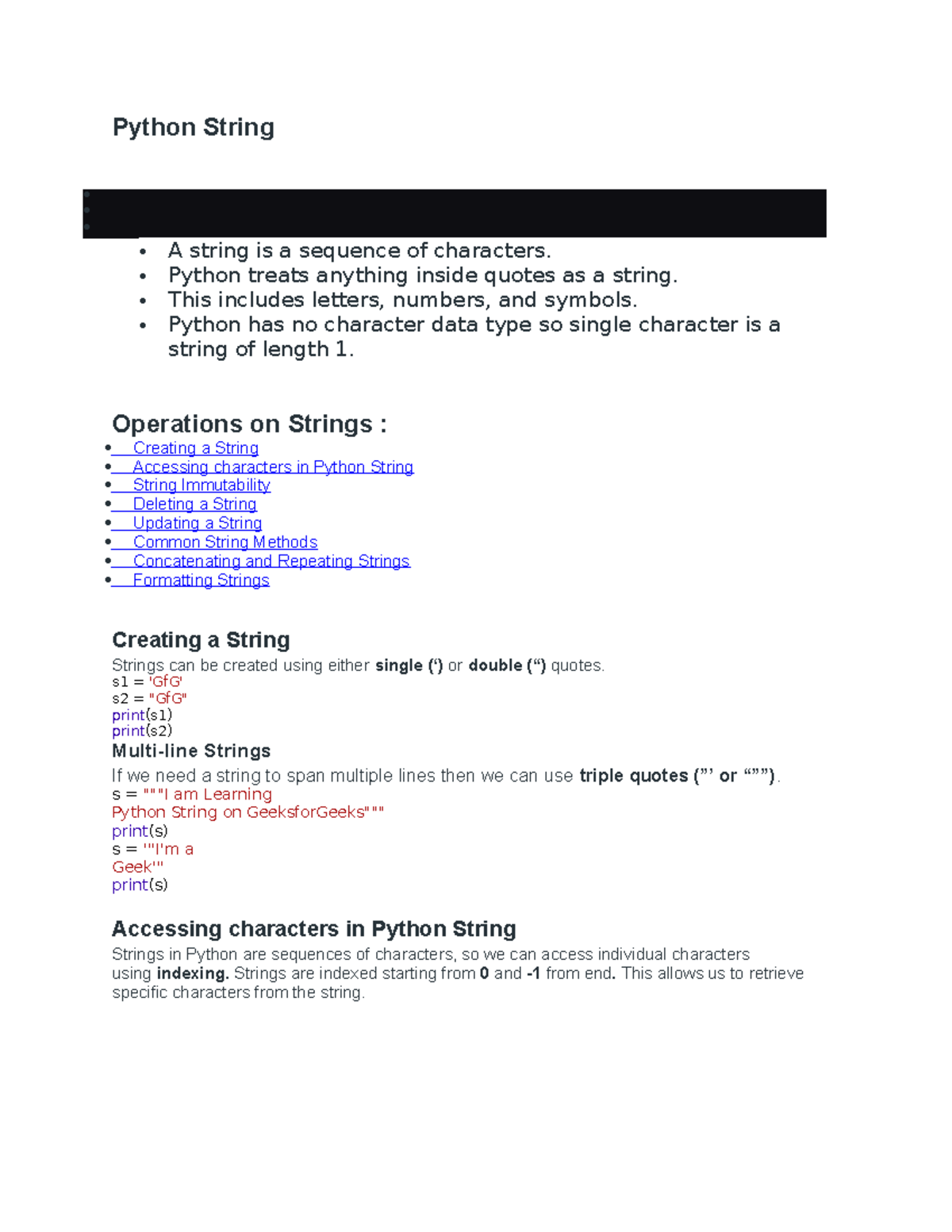 Python String Operations and Methods Overview - Studocu