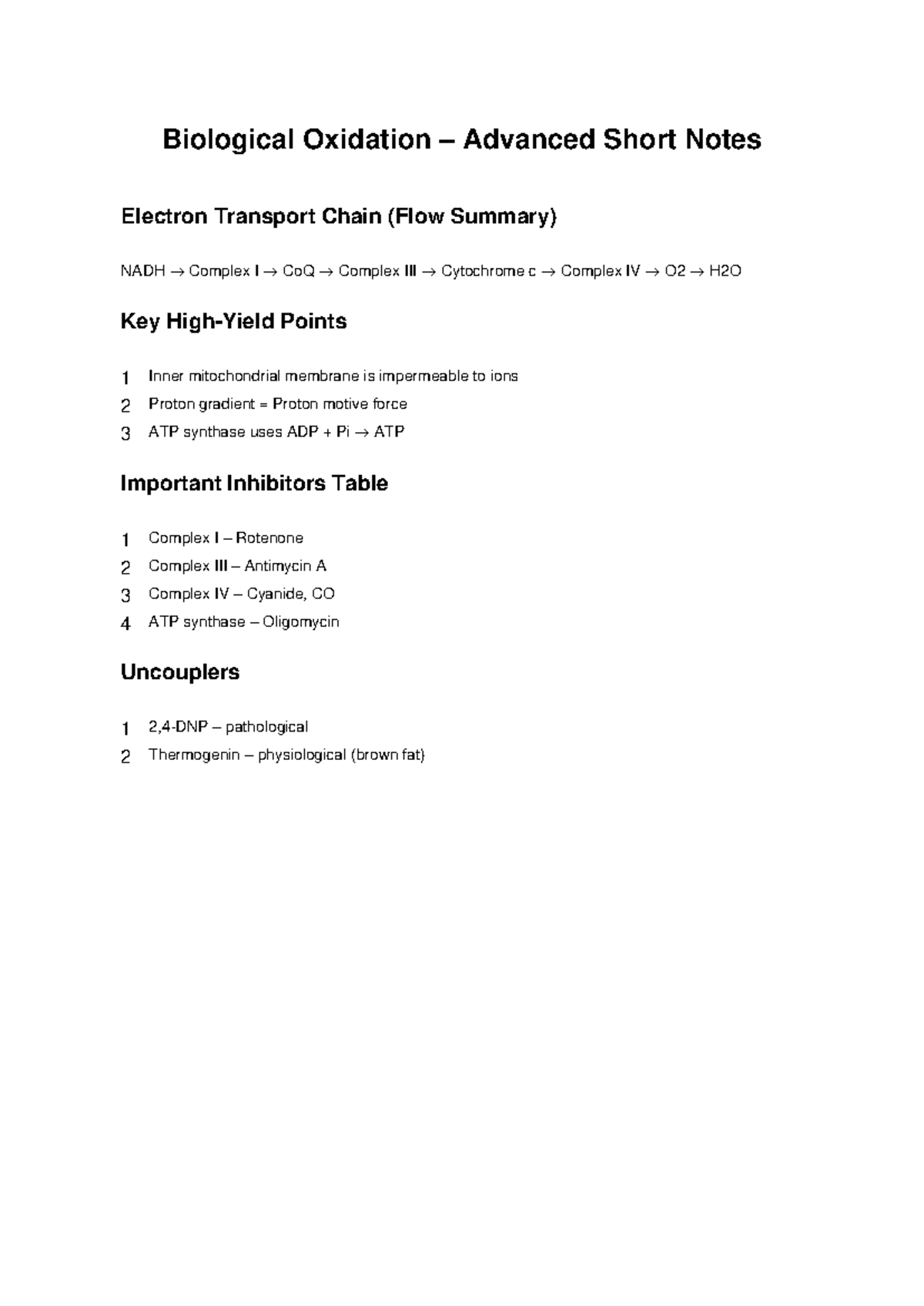 Biological Oxidation (BIO 301) Advanced Notes on Electron Transport ...