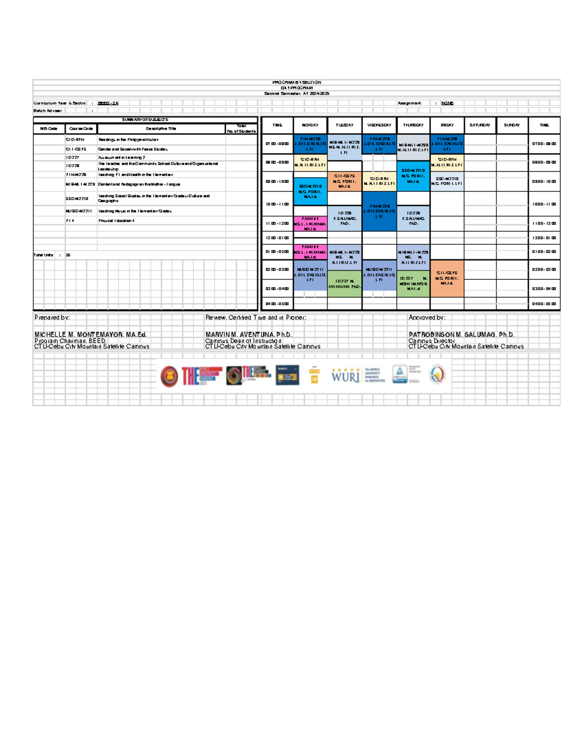 BEED 2A 2ND SEM AY 24-25 - Program Overview and Schedule - Studocu