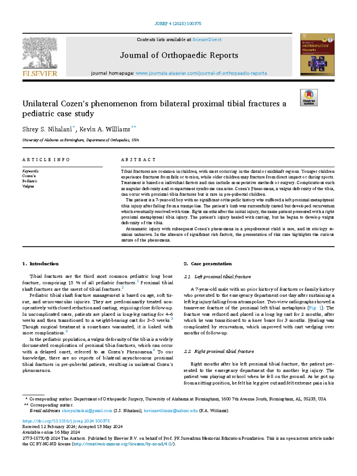 JOREP 4 (2025) Unilateral Cozen's Phenomenon in Bilateral Proximal ...