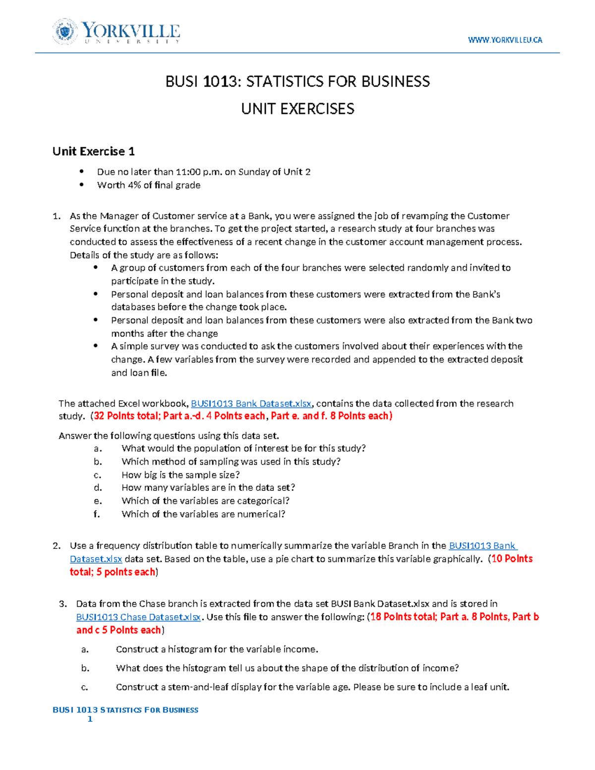 BUSI 1013: STATISTICS FOR BUSINESS UNIT EXERCISES - COMPREHENSIVE GUIDE ...