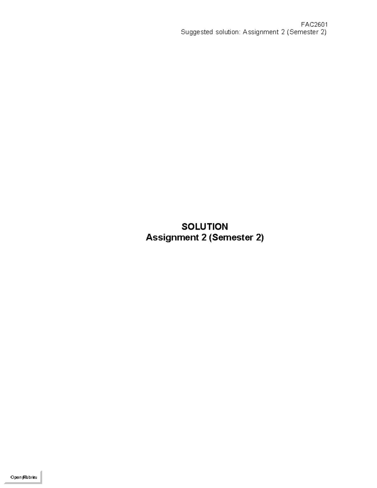 FAC2601 Suggested Solution: Assignment 2 (S2) Analysis and Journal ...