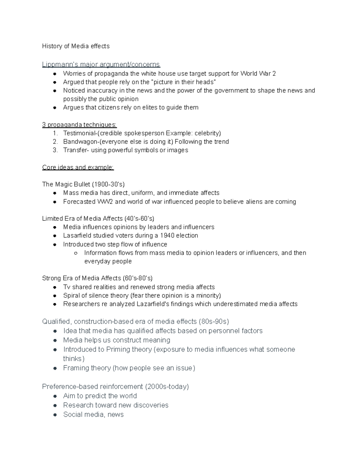 Media Effects Theories & Concepts Overview - COMM 101 Final Exam Notes ...