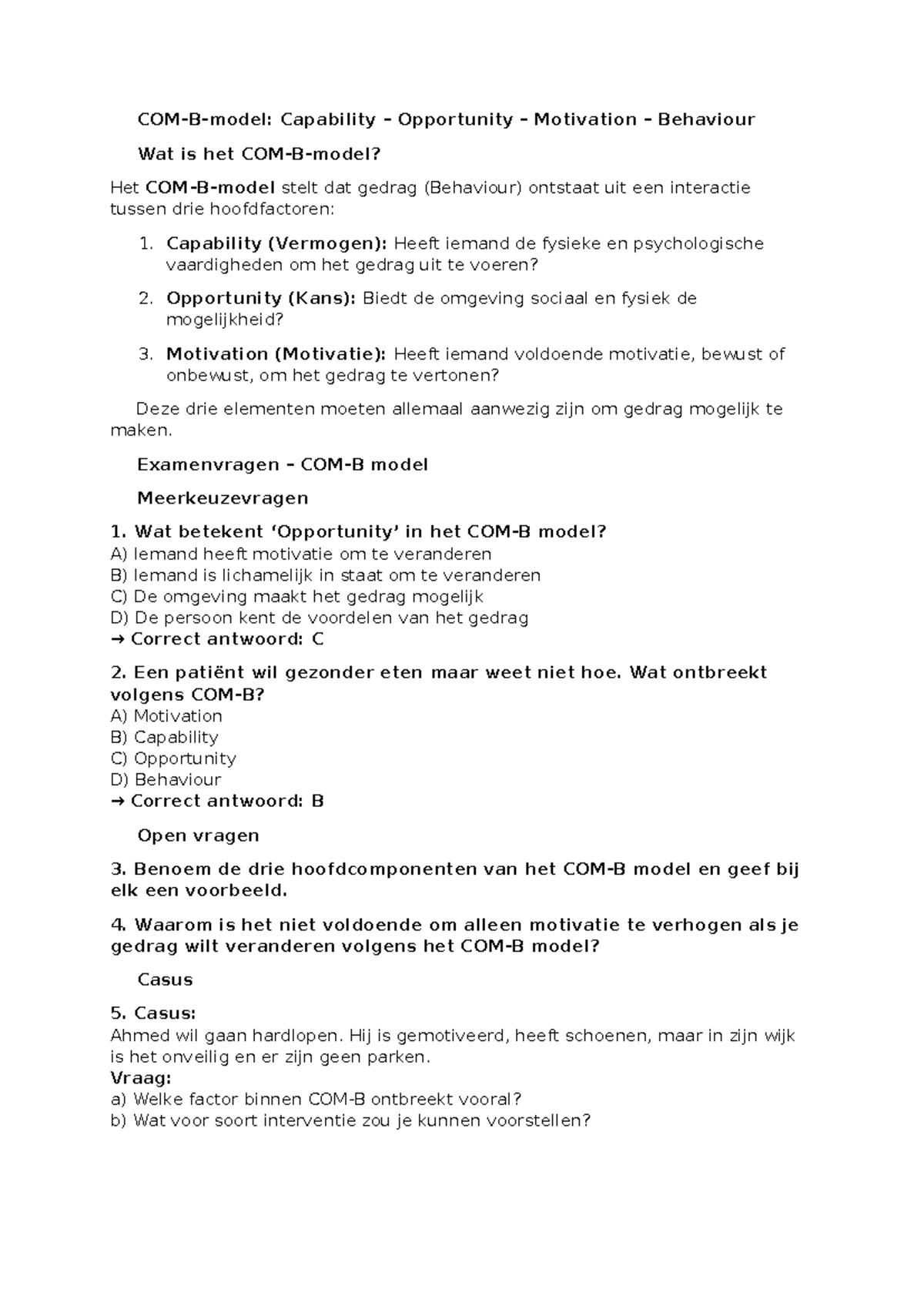ASE Model en Examenvragen over Gedrag en Psychologische Factoren - Studocu