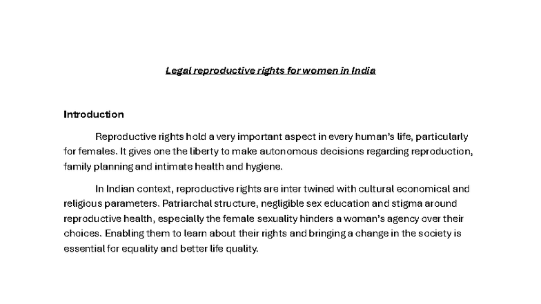 Legal Reproductive Rights for Women in India: An Overview - Studocu