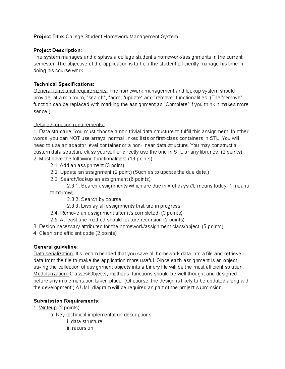 CS 101 - Homework Management System Project Overview and Requirements ...