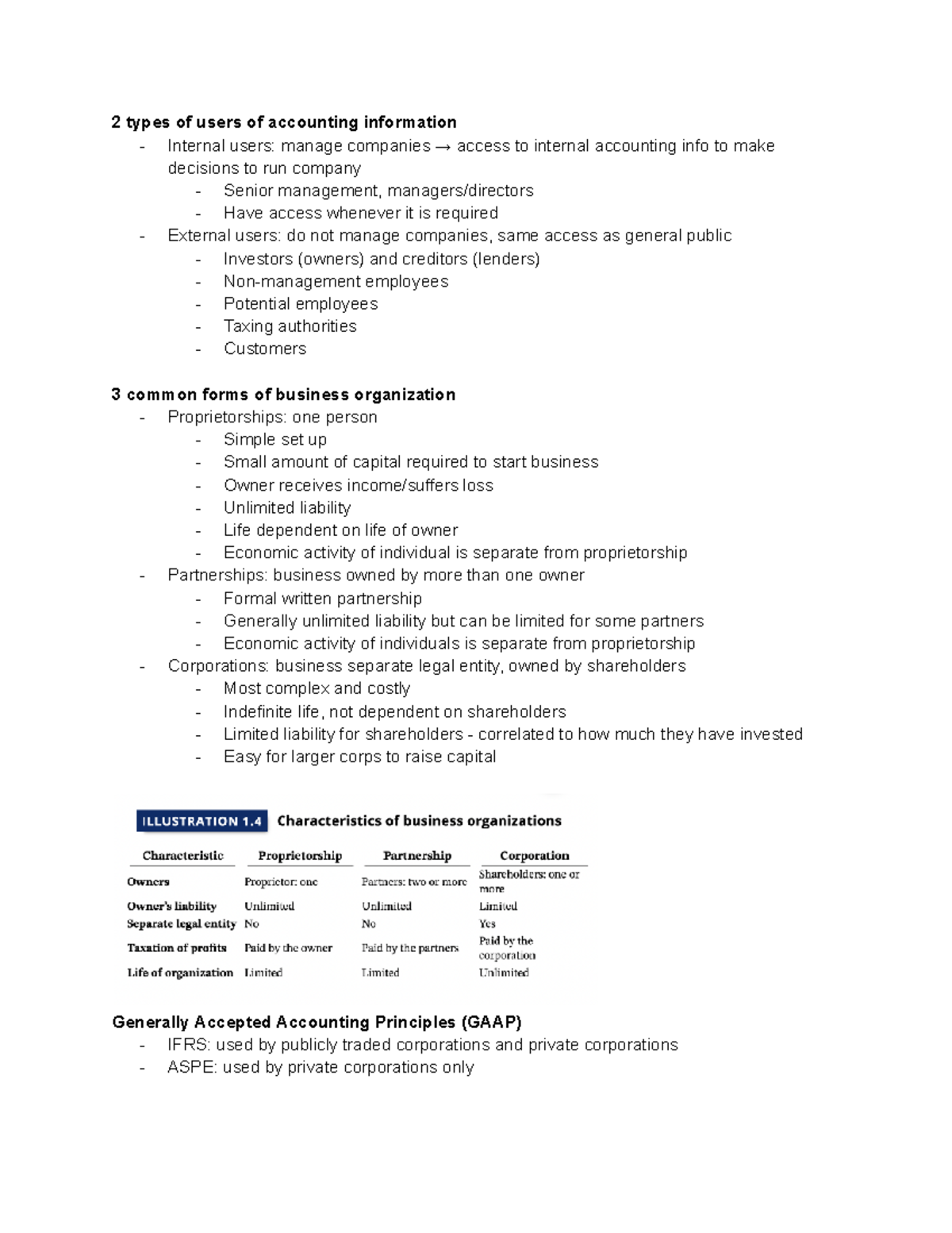 Chapter 1: Users of Accounting Info & Business Organizations - Studocu