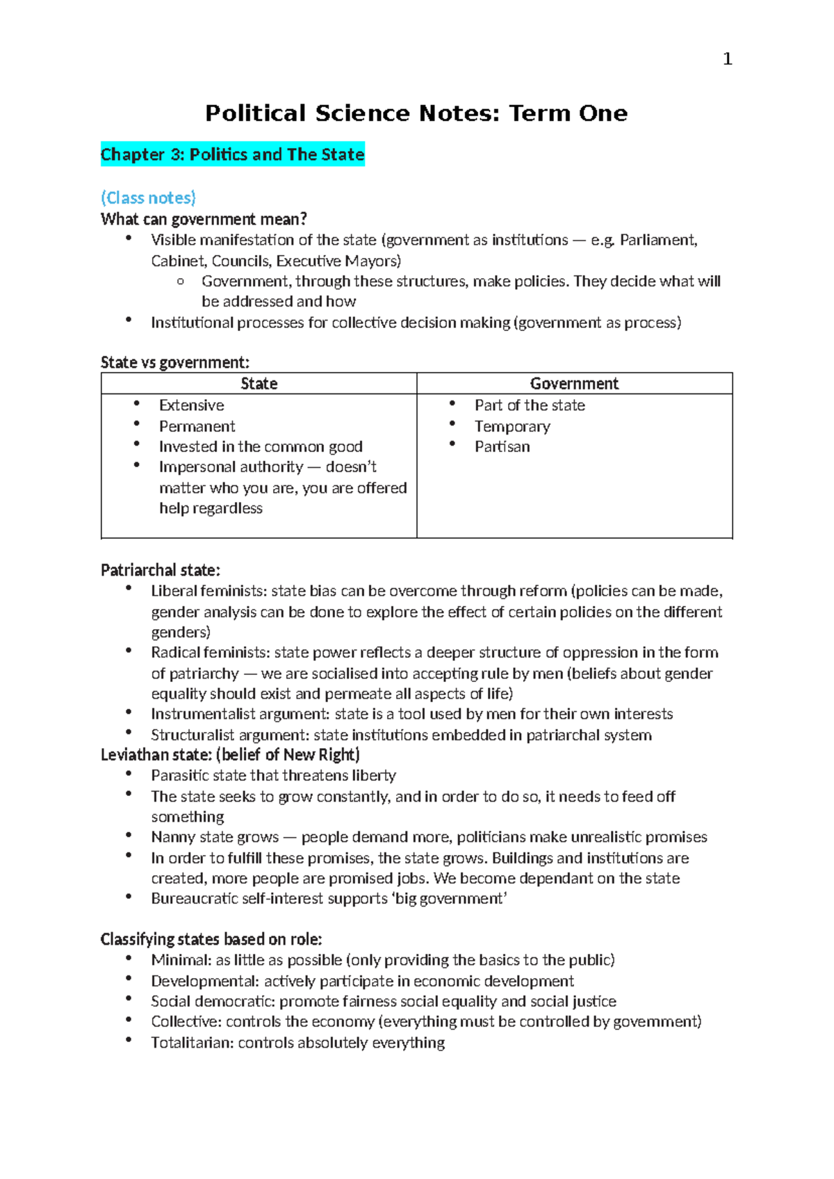 Political Science Notes: PS101 Term One Chapter 3 - Politics and The ...