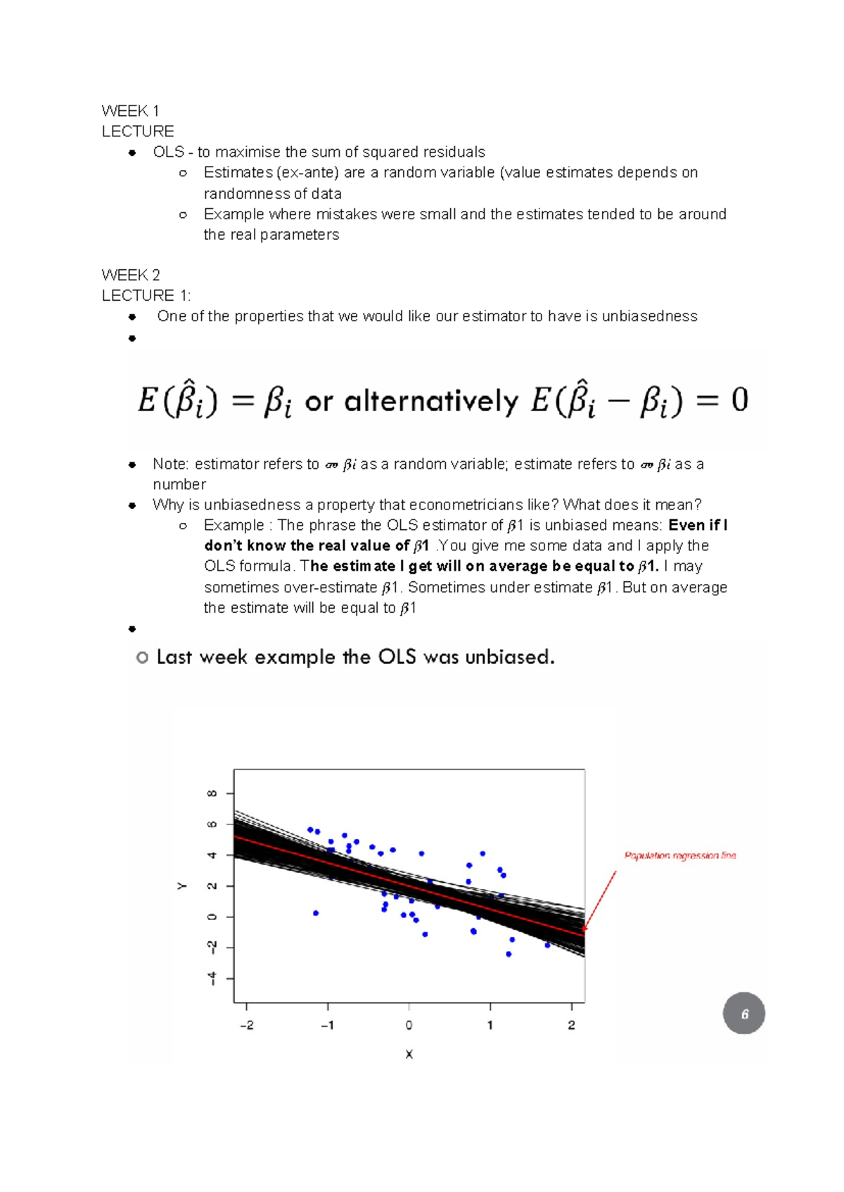 ECON2206 Notes - WEEK 1 LECTURE OLS - to maximise the sum of squared ...