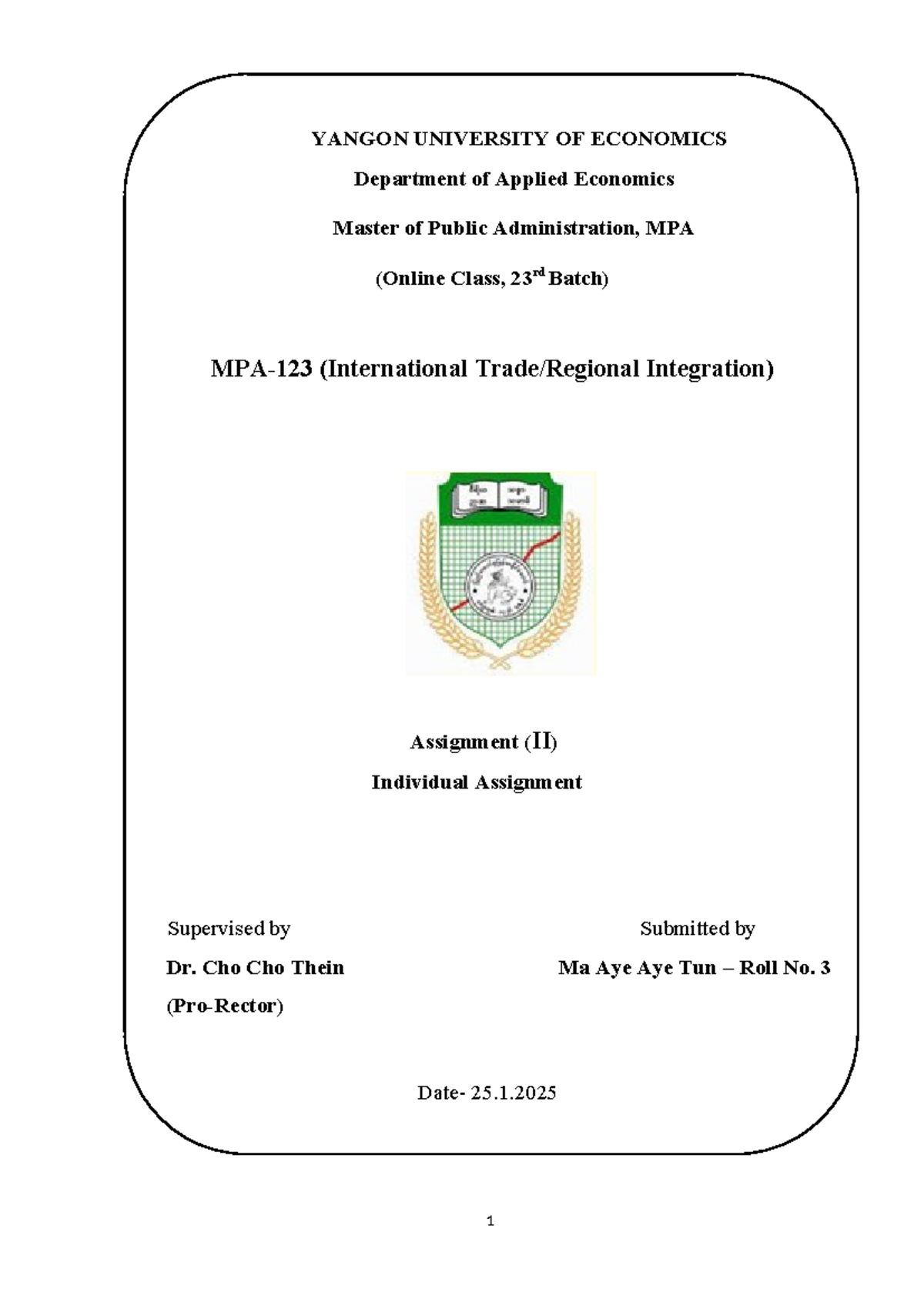 Assignment No.2 For MPA 123 Format - Starter English - YANGON ...