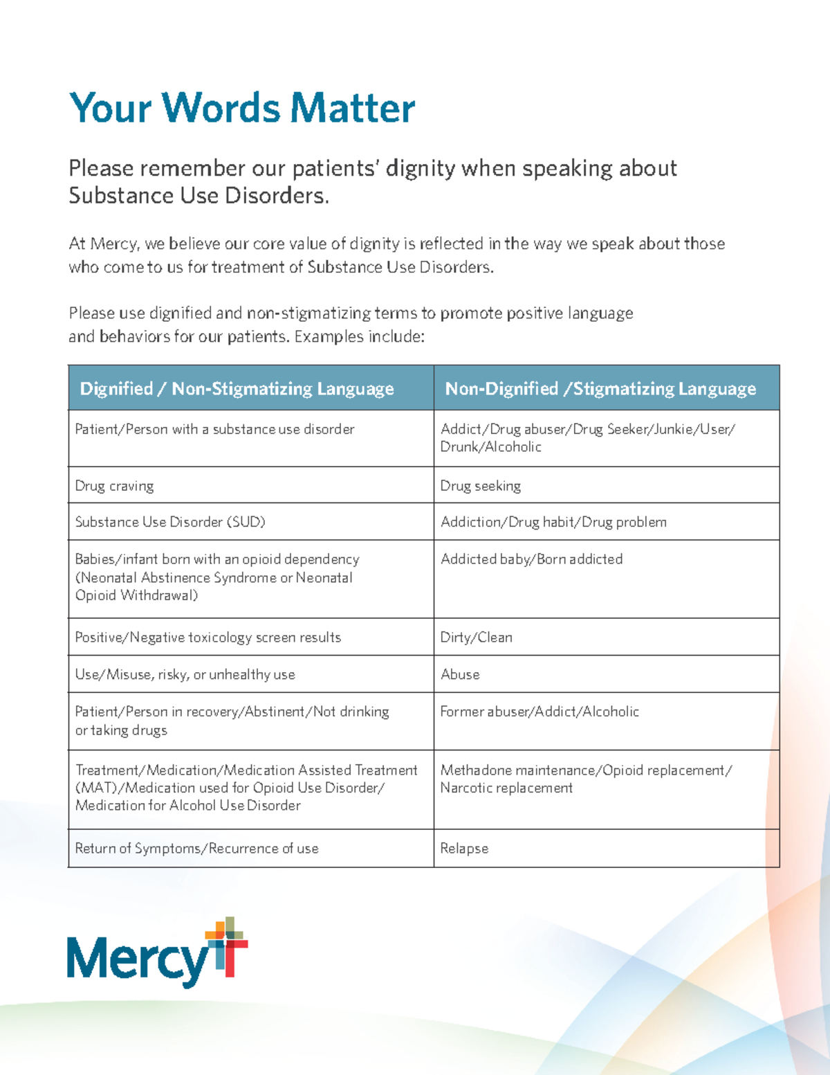 Dignified Language for Substance Use Disorders - Mercy Guidelines - Studocu