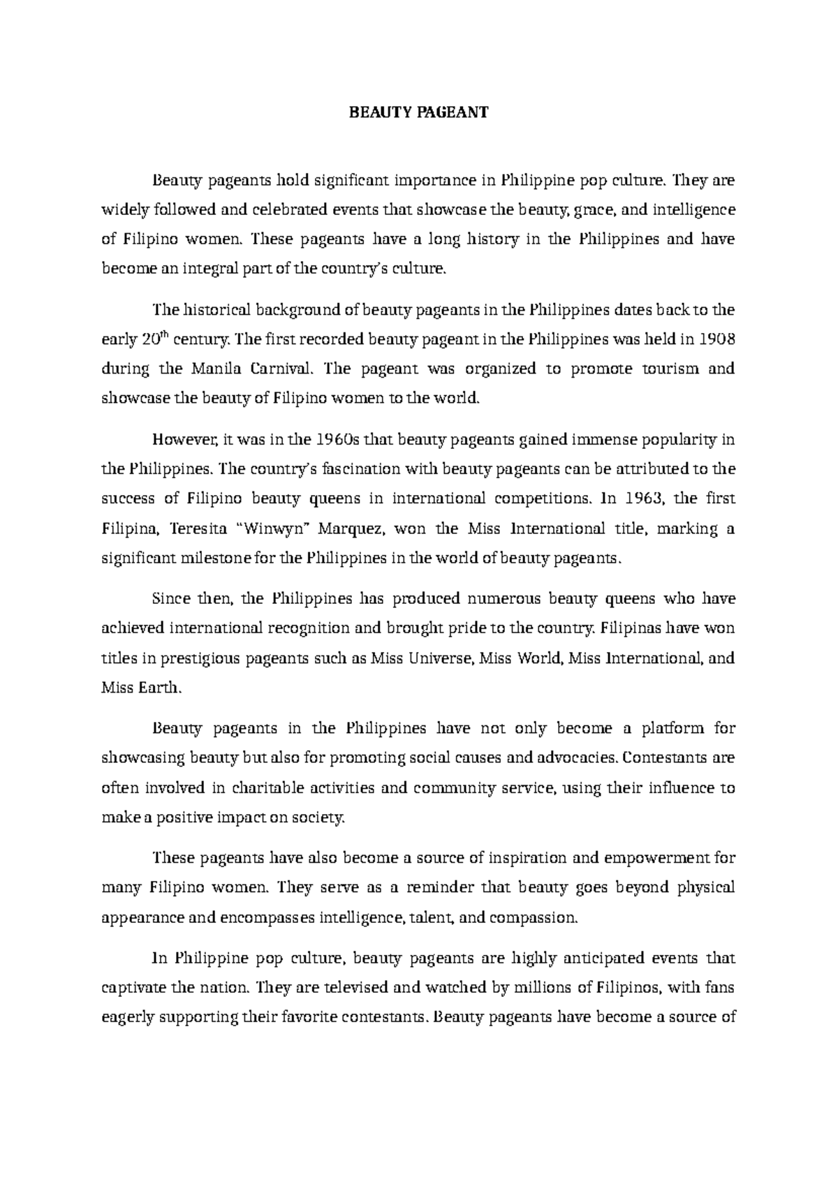 Philippine Beauty Pageants: Cultural Impact and Significance Analysis ...