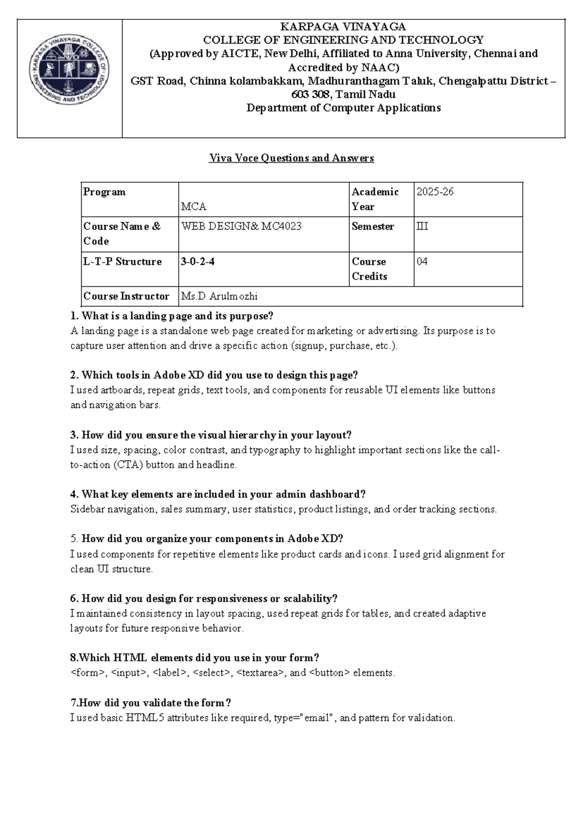 Web Design Lab VIVA Questions & Answers - MCA MC4023 - Studocu