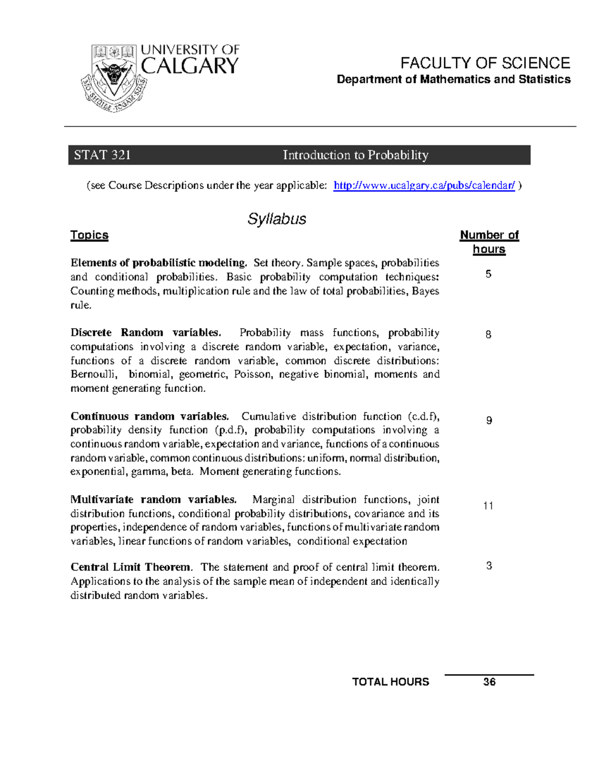 STAT321-F2018-Intro to Probability Syllabus Overview - Studocu