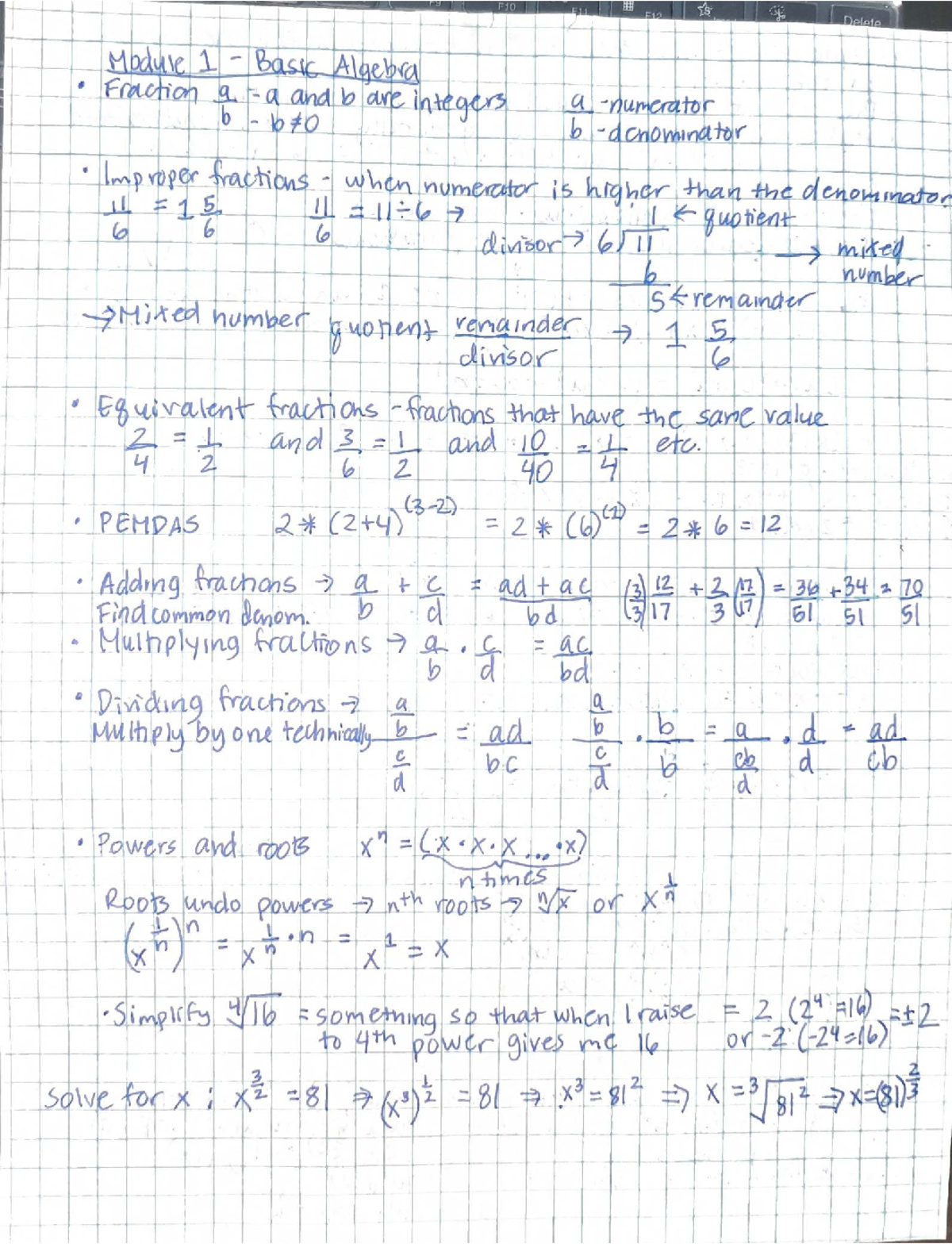 Module 1: Basic Algebra Notes on Fractions and Operations - Studocu