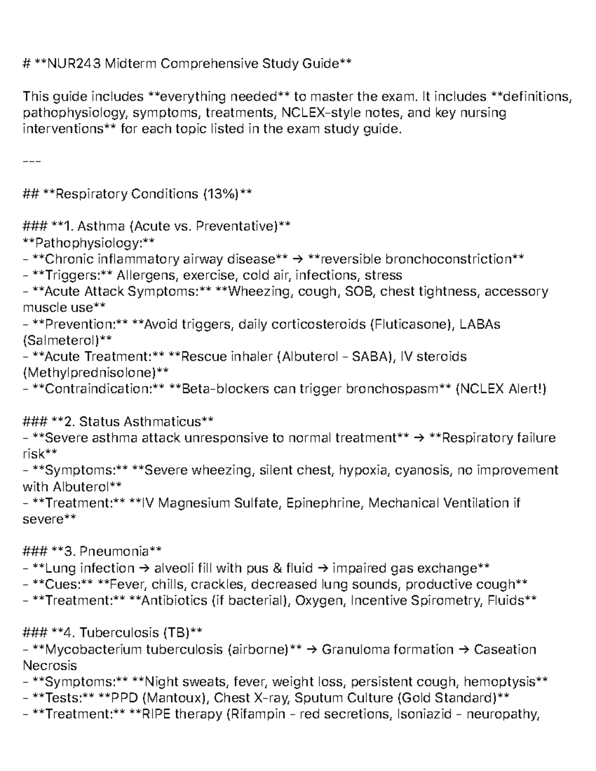 NUR243 Comprehensive Study Guide - NUR243 Midterm Comprehensive Study ...